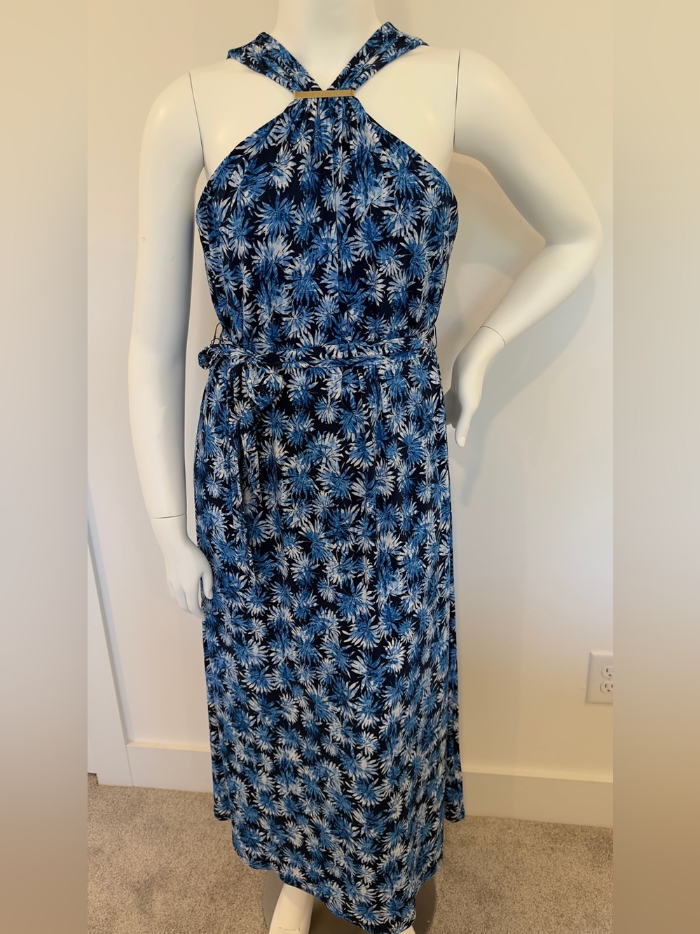 Michael Kors Blue Floral Halter Dress XL